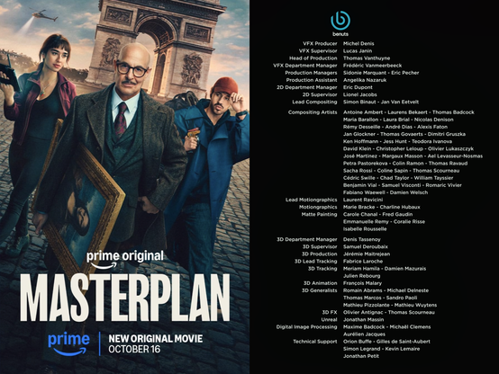 A movie poster for *Prime Original MASTERPLAN* with the release date *October 16*. The text also lists production roles and names.