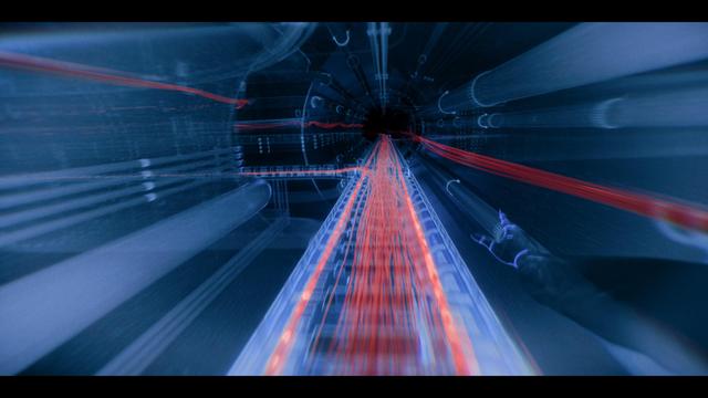 Full CG VR shots
A futuristic tunnel with red and blue lights and a arm.