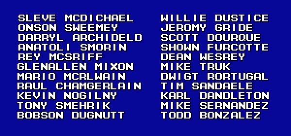 That famous screenshot of a 90s Japanese baseball video game with fake American-sounding names.