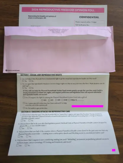 A photo of a letter addressed to me from Planned Parenthood asking for more money.