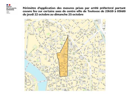image pas très nette du périmètre d'application du couvre feu (plus de détails sous forme de texte en suivant le lien du pouet)