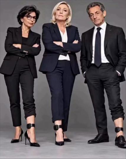 Rachida Dati, Marine Le Pen et Nicolas Sarkozy portant un bracelet électronique à la cheville. Ce sont les raclures de la république.