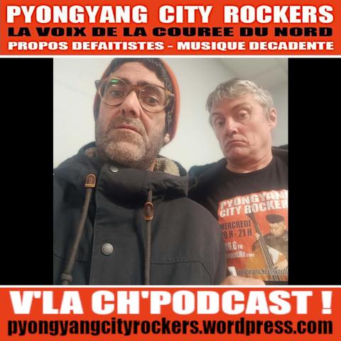 Flyer du podcast / replay du Pyongyang City Rockers #455, 21 octobre 2026.
Deux mines patibulaires dans un studio immaculé.