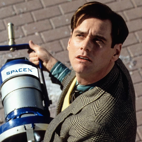 Truman Show light falling scene, with a SpaceX logo