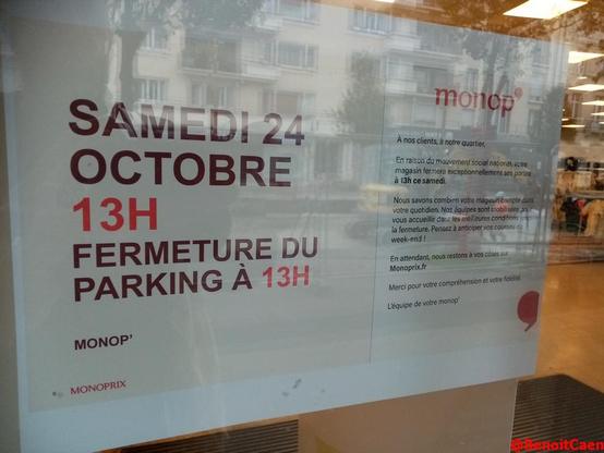 A nos clients, à notre quartier, en raison du mouvement social, votre magasin fermera exceptionnellement ses portes à 13h ce samedi