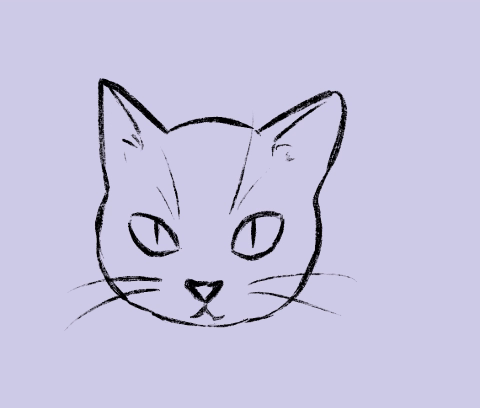 A simple animated sketch of a cat head. Its pupils grow from slits to orbs.